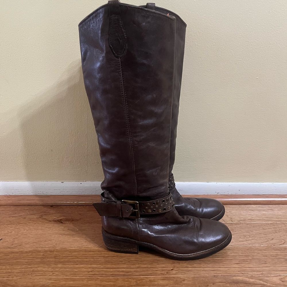 Brown Leather Knee-High Boots